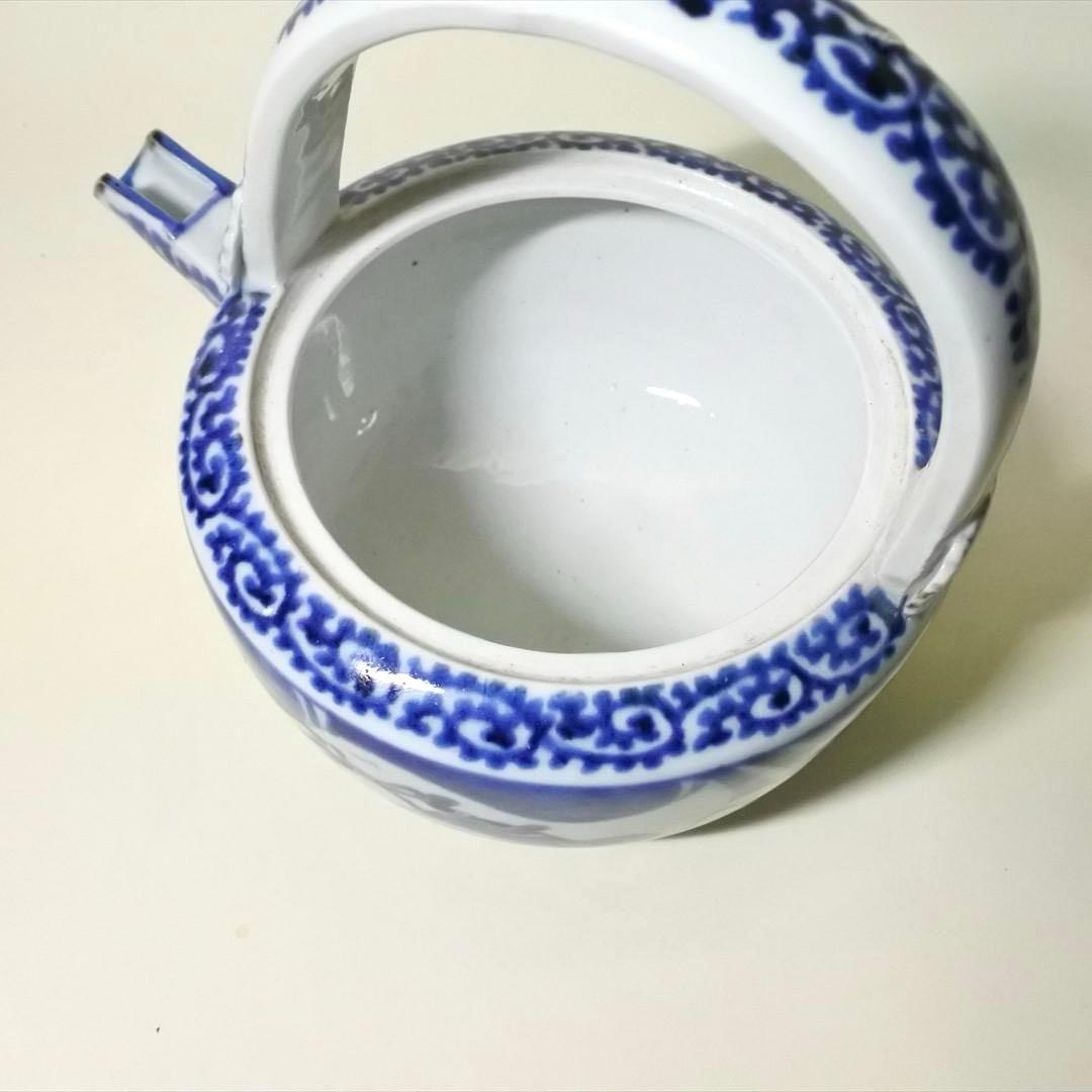 江戸中期　古伊万里　染付　蛸唐草　水注　持ち手　骨董品　アンティーク