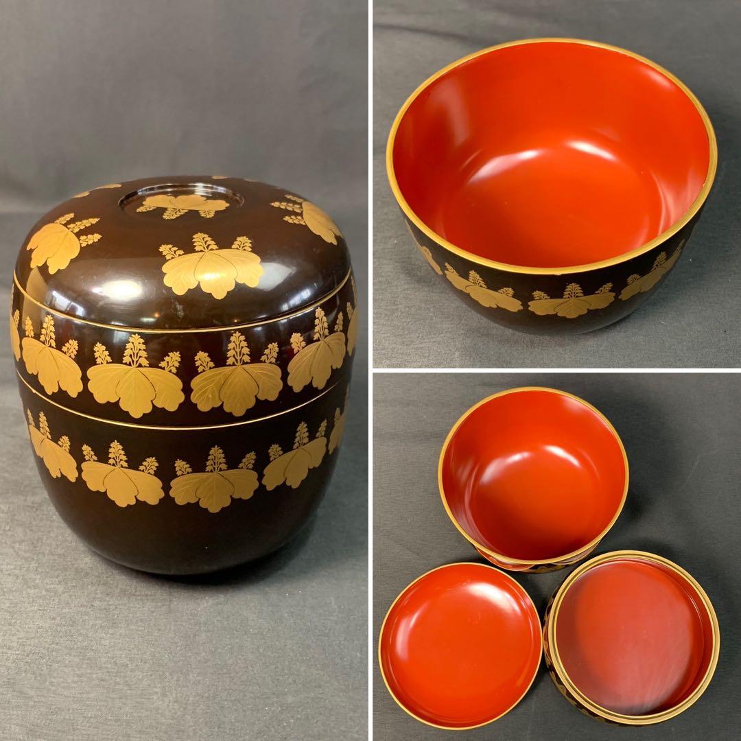 E190 送料無料　菓子器　漆器　お重　三段重　木製　木箱　茶道具　茶室