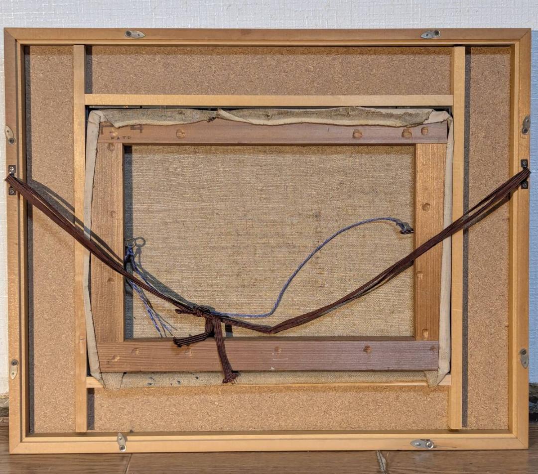 【真作】絵画　油彩4号　湾岸に佇む倉庫群　静謐な海辺の風景画　X144