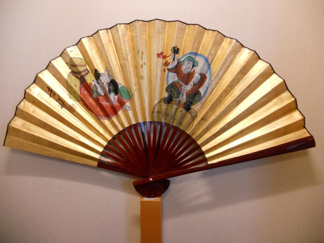 開運 招福 大扇 吉祥 恵比寿 大国 紙本 希少 珍品 入手困難 美品 です。