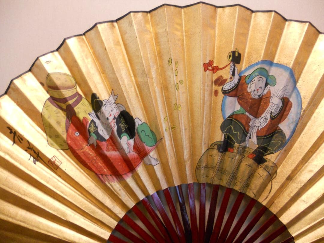 開運 招福 大扇 吉祥 恵比寿 大国 紙本 希少 珍品 入手困難 美品 です。