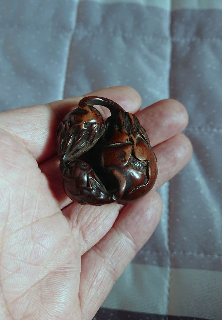 江戸 根付 傷み三茄子 木彫 木製 彫刻