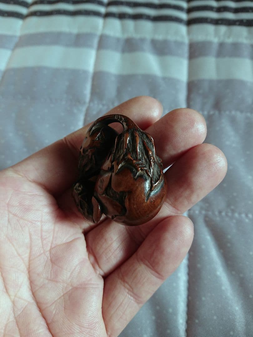 江戸 根付 傷み三茄子 木彫 木製 彫刻