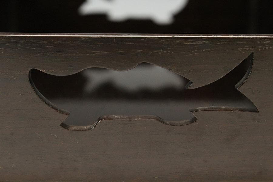 高級 本 紫檀 双魚透 煙草盆 本紫檀 重厚 共箱 旧家蔵出