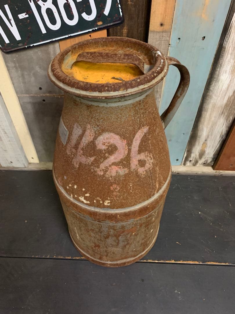 アンティーク ミルク缶 蓋付き　ジャンクガーデンサビ錆