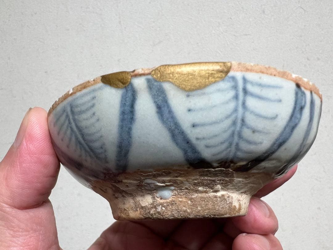 安南 染付 尾長鳥文様 吉祥紋 香合 金直し 骨董 古美術