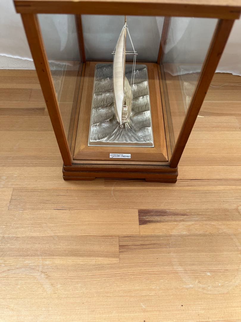銀属製帆船模型 ガラスケース付き