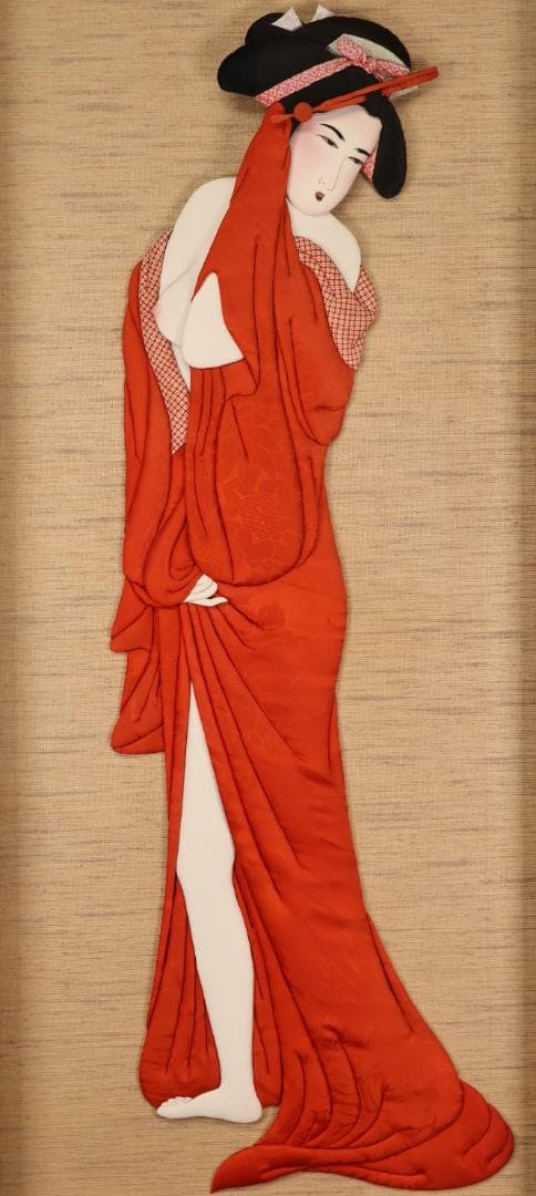 時代　押絵　美人　花魁　遊女　縦約105㎝×横約49.5㎝　特大 BJ212