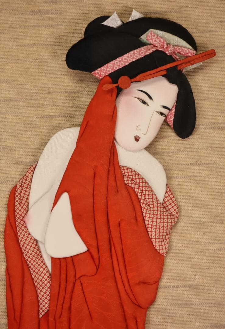 時代　押絵　美人　花魁　遊女　縦約105㎝×横約49.5㎝　特大 BJ212