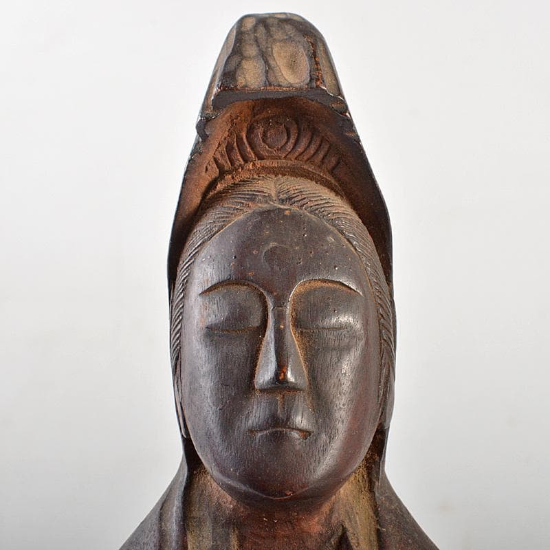 仏教美術　木彫　観音菩薩立像　仏像　在銘　高さ約31cm　時代箱付　MR7171