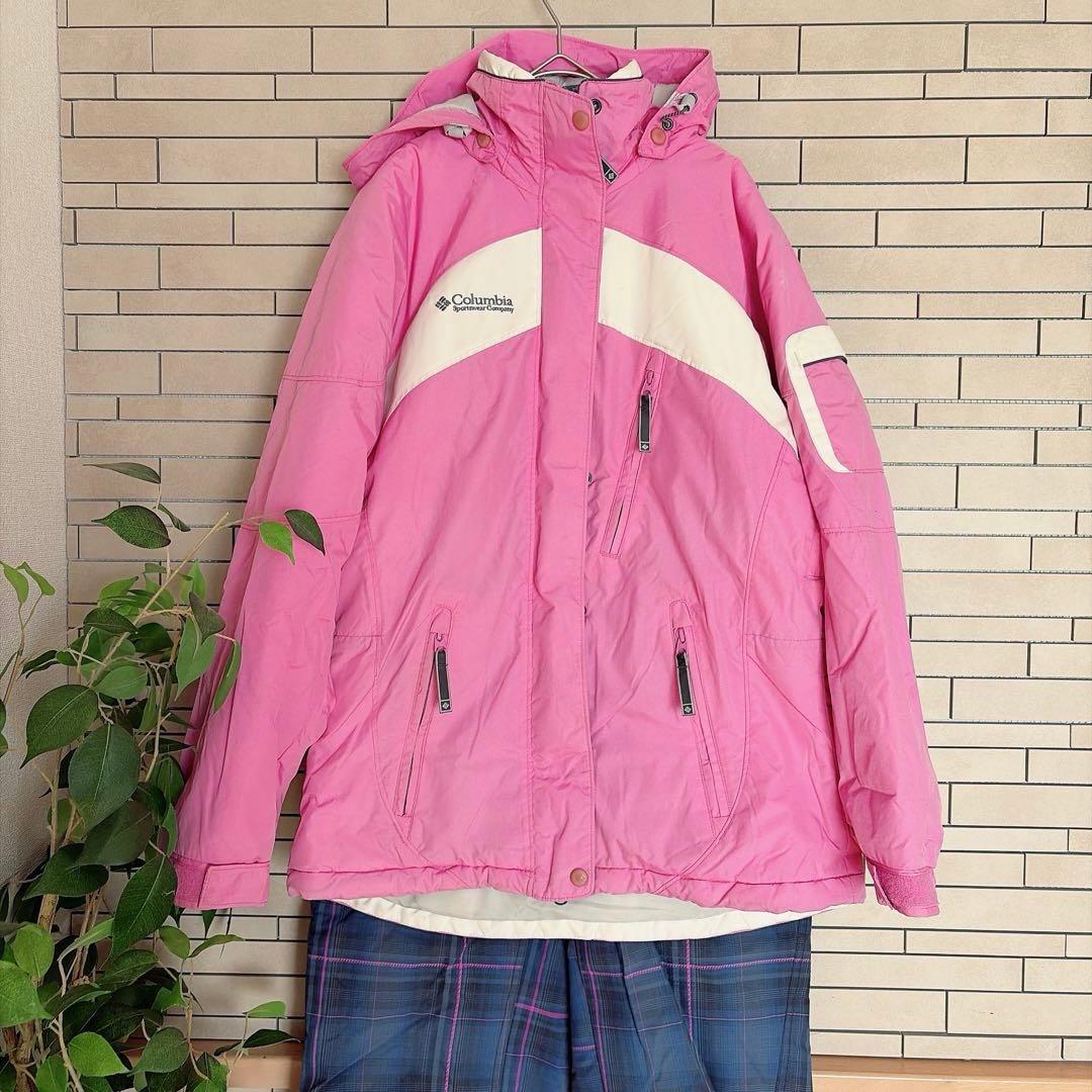 コロンビア スノーウェア S ピンク チェック 上下セットアップ オムニテック