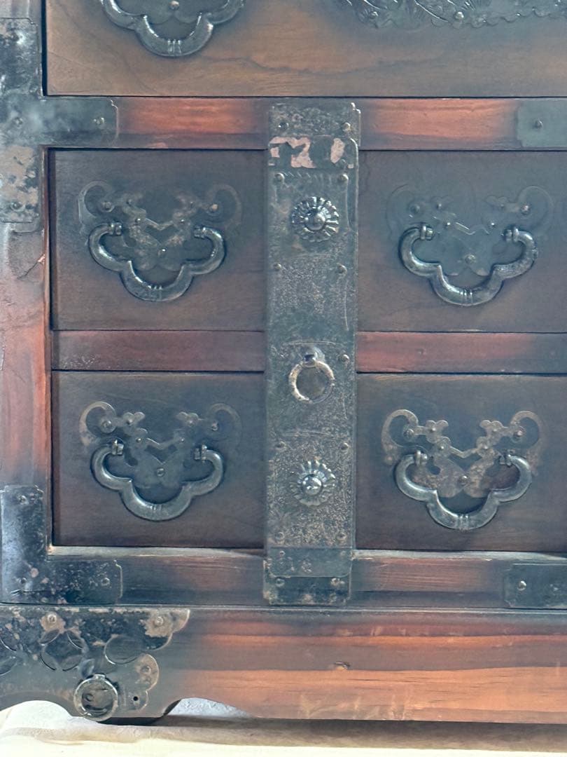 李朝　キャスター付箪笥　古民具　送料込み250505