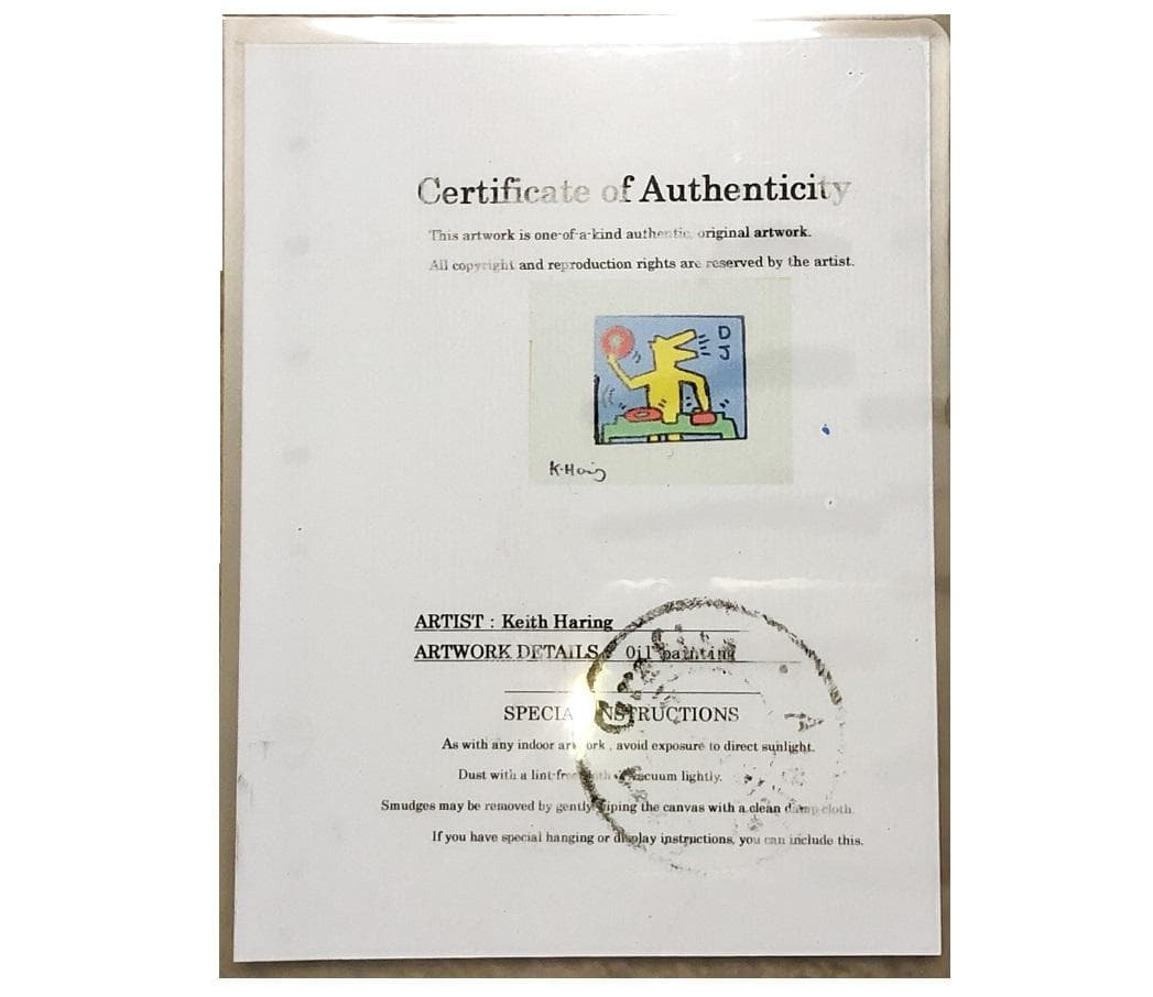【 キース・へリング『ＤＪ』】　肉筆油彩　キャンバスF3　額装