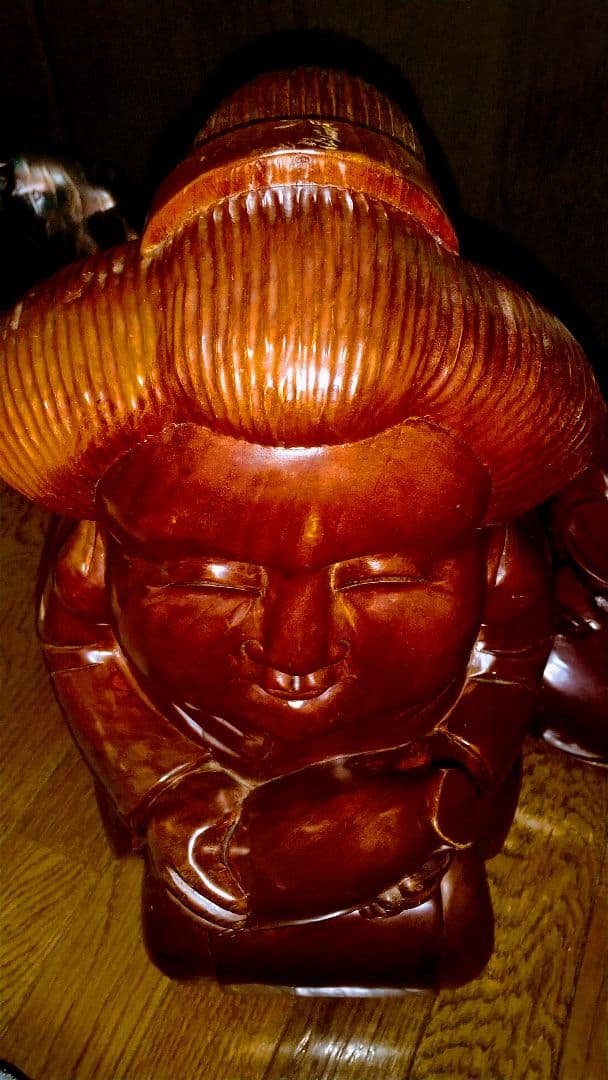 入手困難.巨大.木製.お福さんの置物.9.３kg
