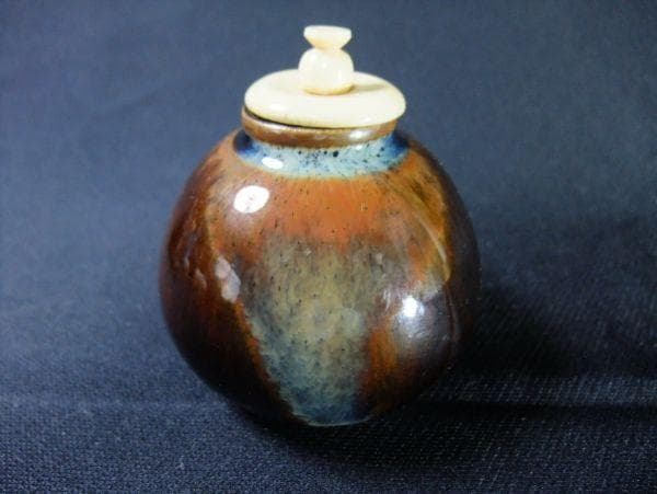 茄子茶入 仕覆付 「陶吉」 仕覆付（万葉花文） 茶道具 古美術