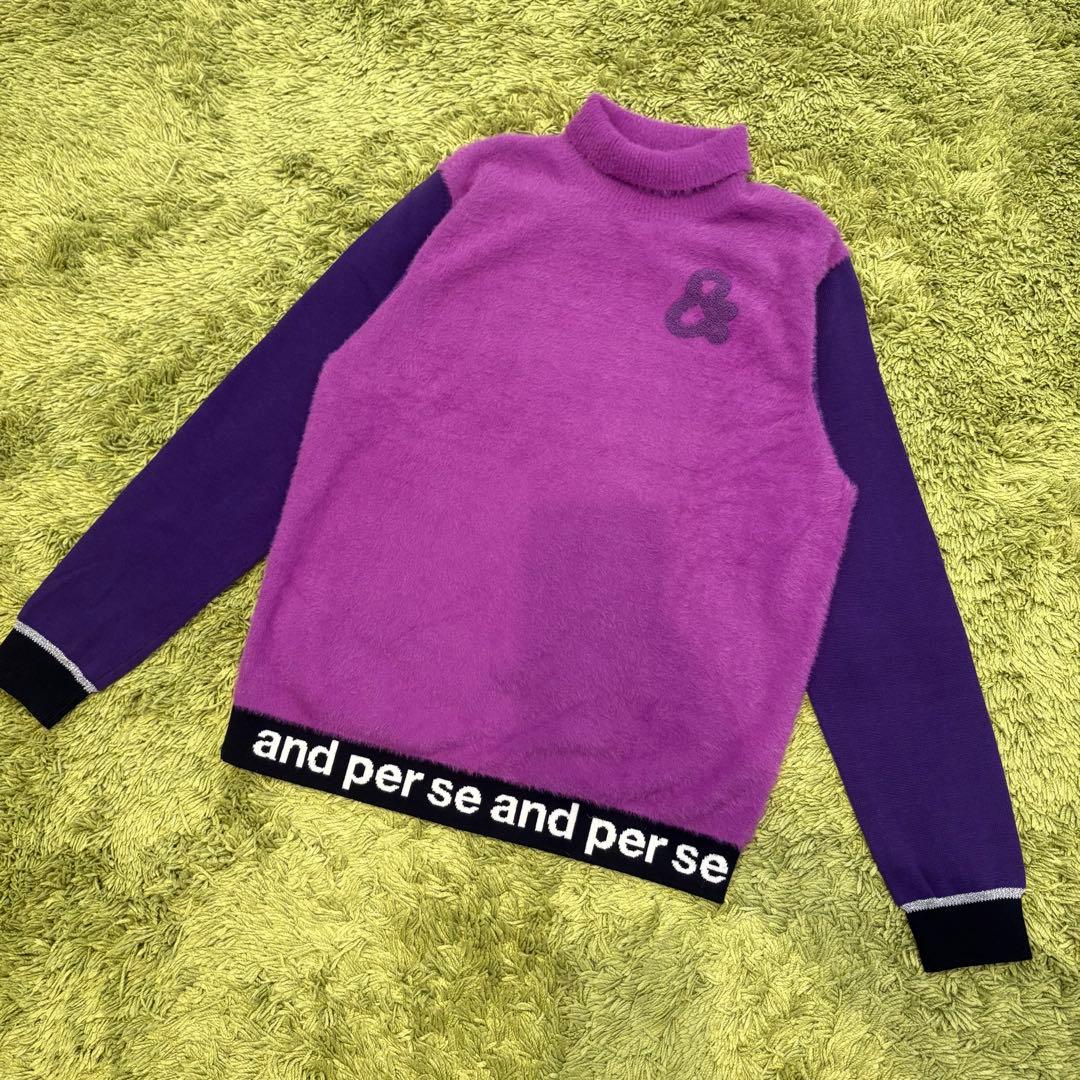 and per se アンパスィ ニットセーター ハイネック 異素材 紫 M