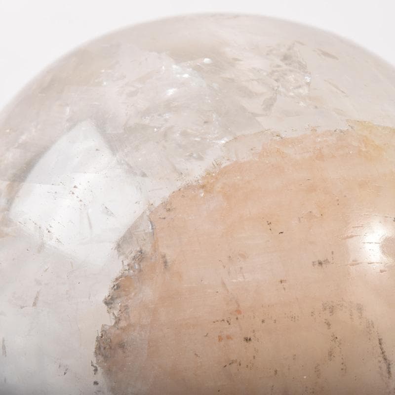 天然石　寒水石　飾玉　直径約7cm　置物　大理石台・時代箱付　C　7459