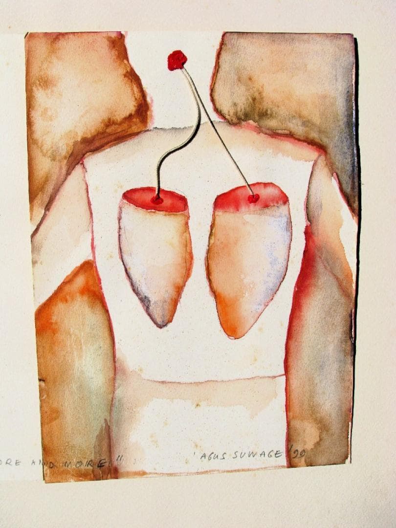 本日限り特価！インドネシア現代美術の代表格,アグス・スワゲ,水彩,超堀出物