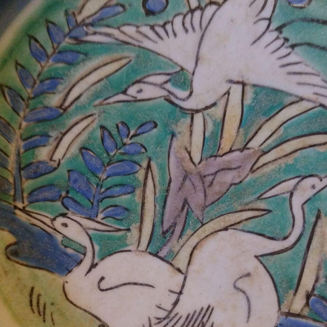 瑠璃薬鷺三羽図深皿