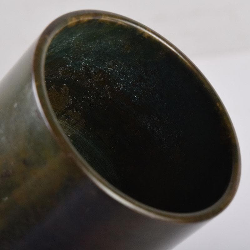 唐銅風炉師　黒瀬宗康作　唐銅　鯉耳花入　共箱　V　R8967