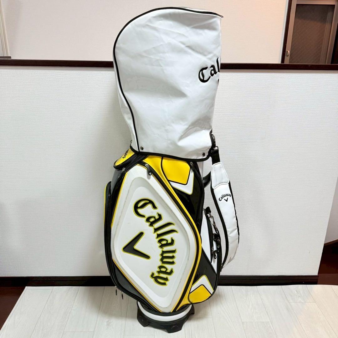 キャロウェイ キャディバッグ 9型 ホワイト×イエロー フード付