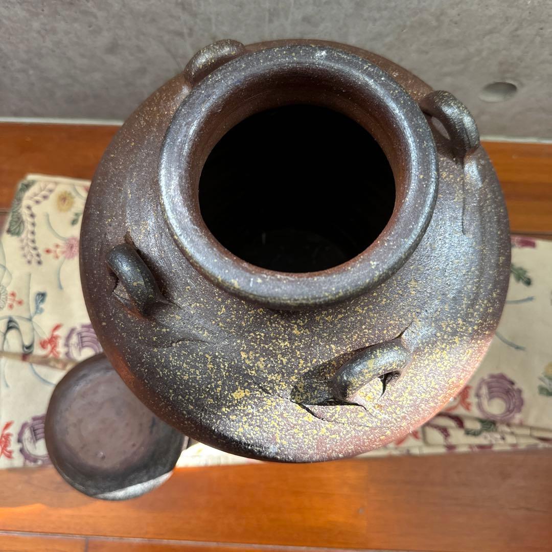 壺屋焼.荒焼.蓋付き大壺