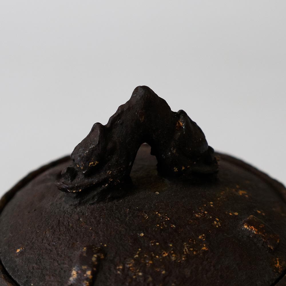 明治大正 時代物 釜師 名越浄味造 釣鐘形 梵鐘形 鉄瓶 漢詩 国家安康 霰文