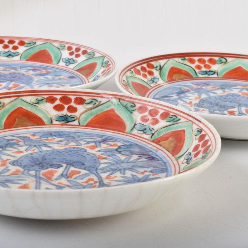 中国　赤絵　花鳥神獣文　小皿　四客　C　9087