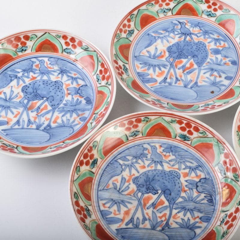 中国　赤絵　花鳥神獣文　小皿　四客　C　9087