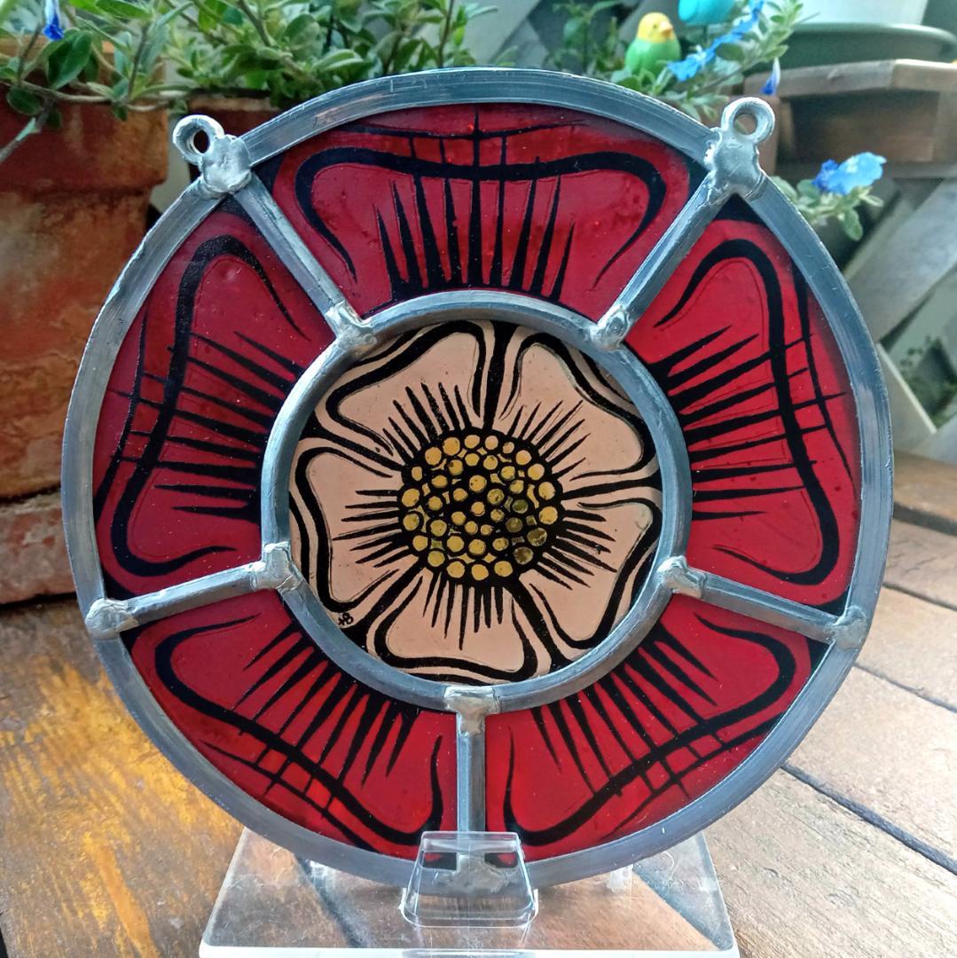 アメリカ ステンドグラス 中世風 教会風 花文様バラ窓グラスマスターズ社 花紋様