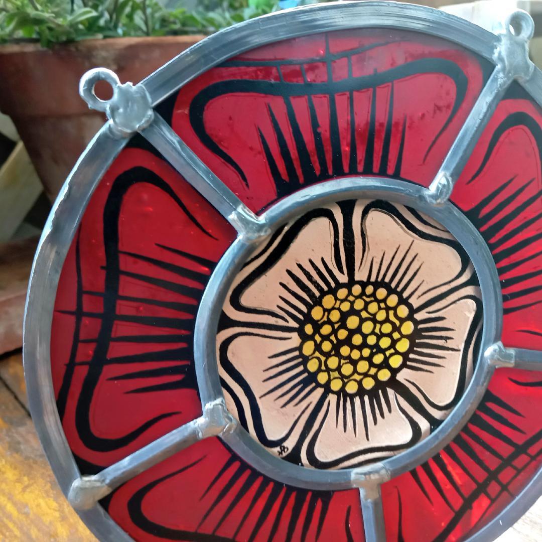 アメリカ ステンドグラス 中世風 教会風 花文様バラ窓グラスマスターズ社 花紋様