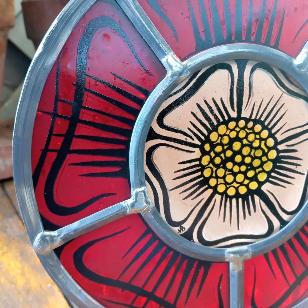 アメリカ ステンドグラス 中世風 教会風 花文様バラ窓グラスマスターズ社 花紋様