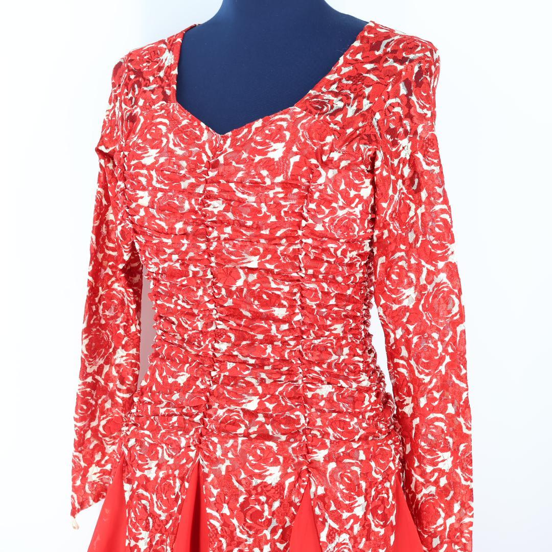 【美品 社交ダンス衣装】レッド×アイボリー Leirenaレイリーナ ワンピース