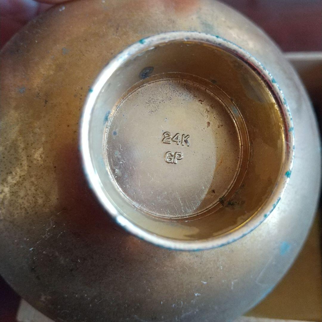 昭和レトロ24KGP金メッキ製の円形金盃警視庁警察学校紋章彫り゙(新品未使用)