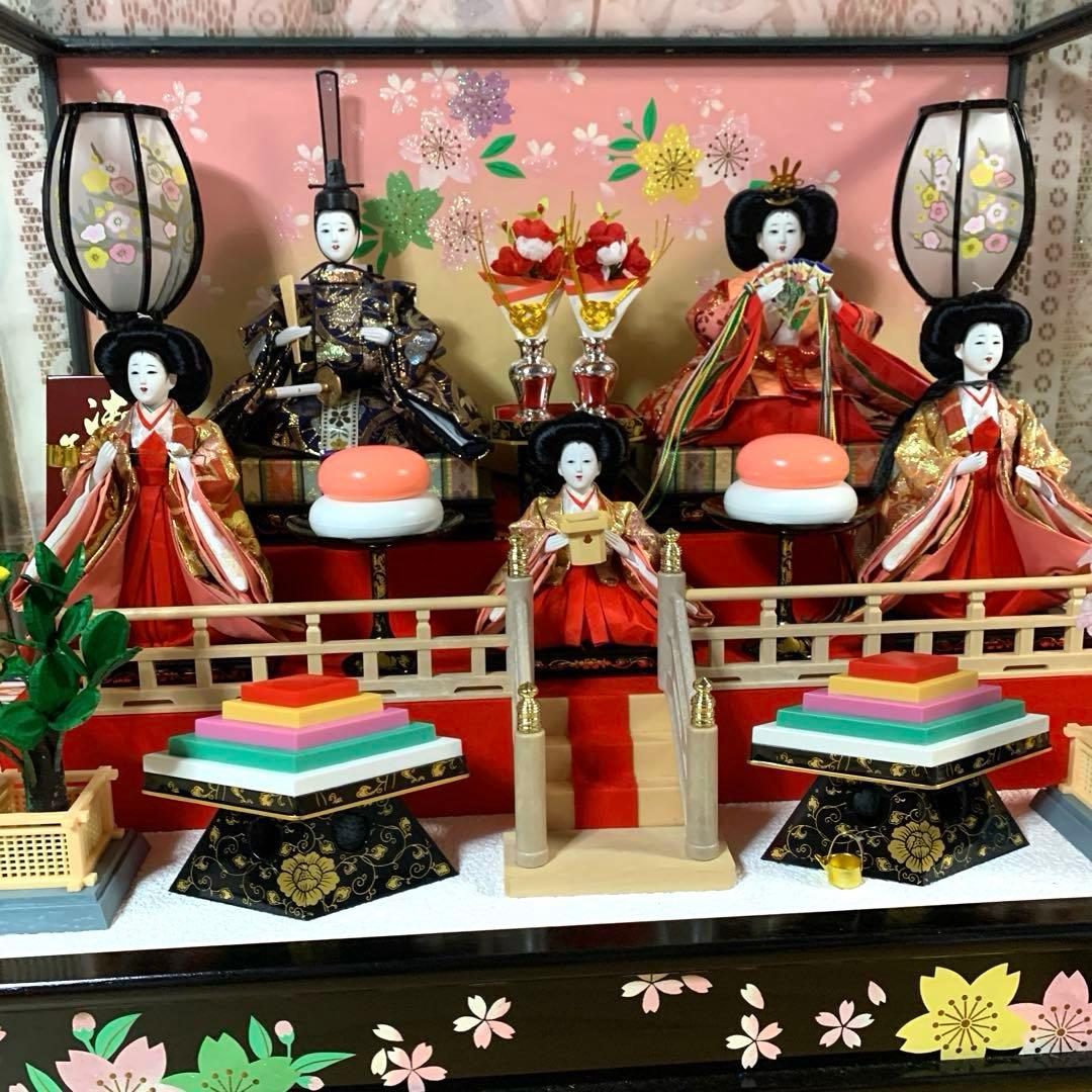 雛飾り　ガラスケース　雛人形　お内裏様　美品　オルゴール付　1368