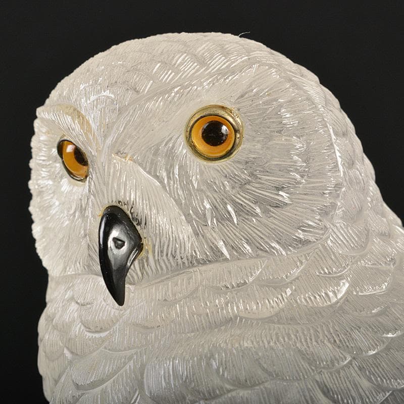 天然石彫刻　ラブラドライト　ロッククリスタル　虎目石　梟　置物　M　R7422