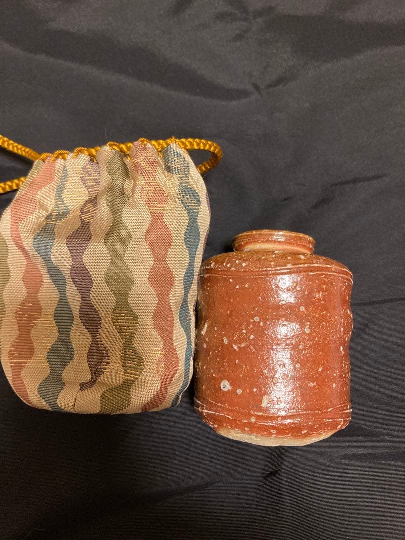 名工【高橋楽斎】信楽茶入 共箱・仕覆付 景色豊かな土味 逸品 茶道具 時代