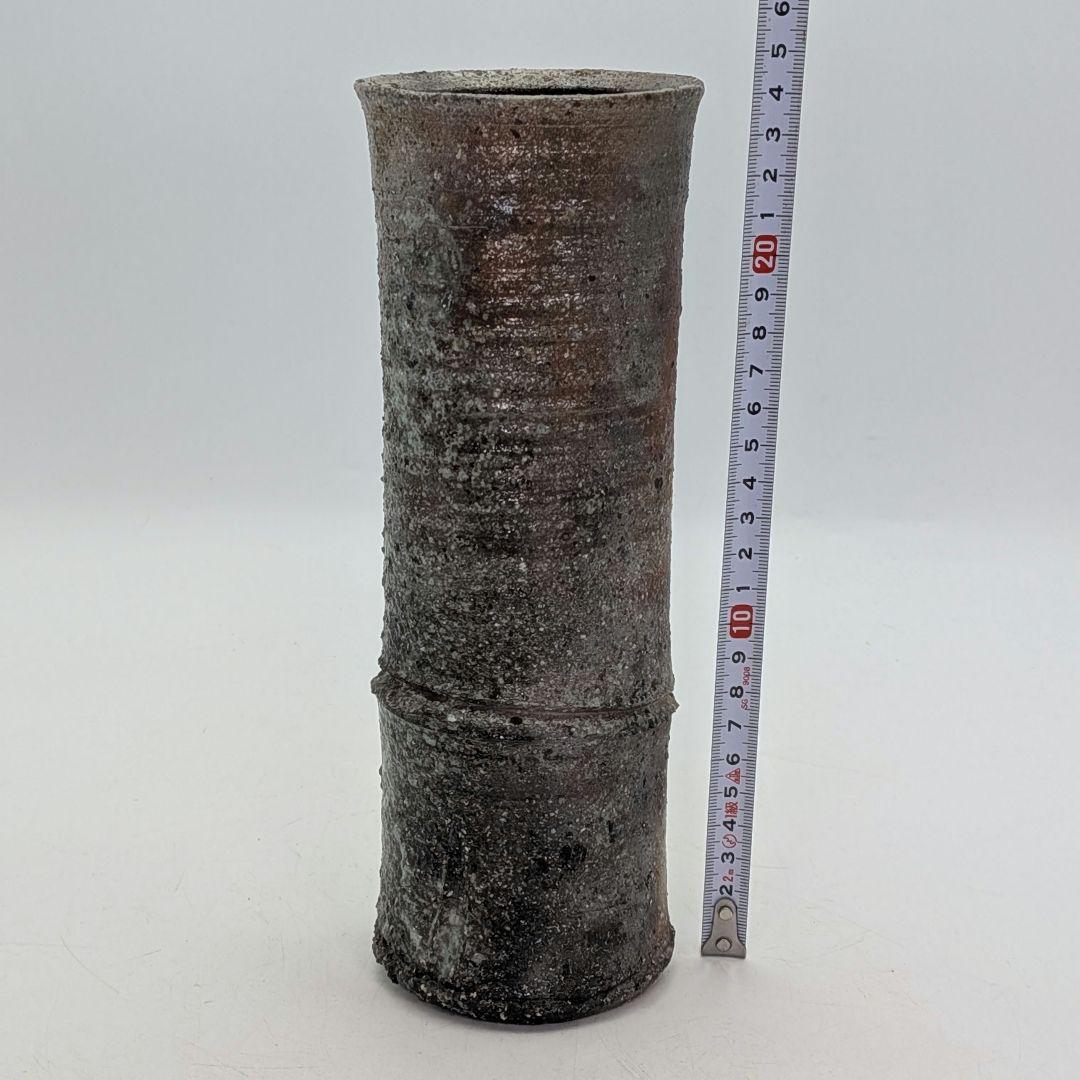 酉々窯 岩淵重哉 自然釉竹花生 四方桟盛蓋共箱共布栞 花器 フラワーベース 京焼