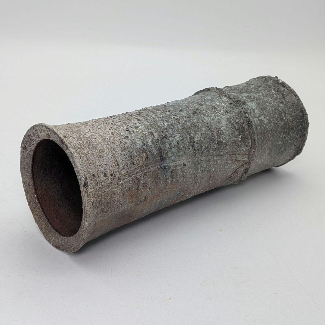 酉々窯 岩淵重哉 自然釉竹花生 四方桟盛蓋共箱共布栞 花器 フラワーベース 京焼