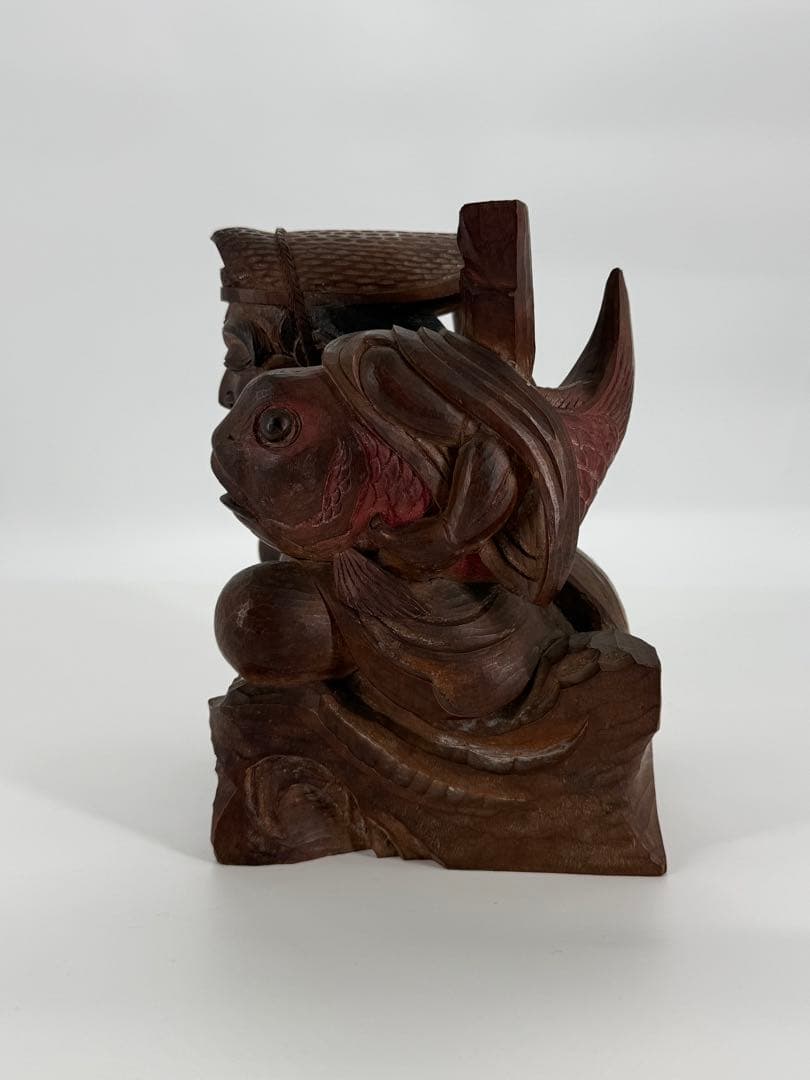 佐藤正貫作　木彫り　恵比寿　大黒天　置物　一対　明治