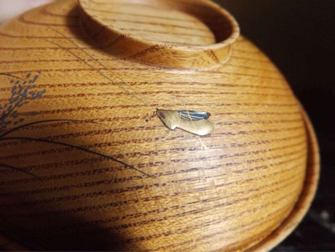 【人間国宝　高野松山】すすき野秋蛩木地蒔絵椀　欅・螺鈿・蛩秋草図・夫婦・椀 汁椀