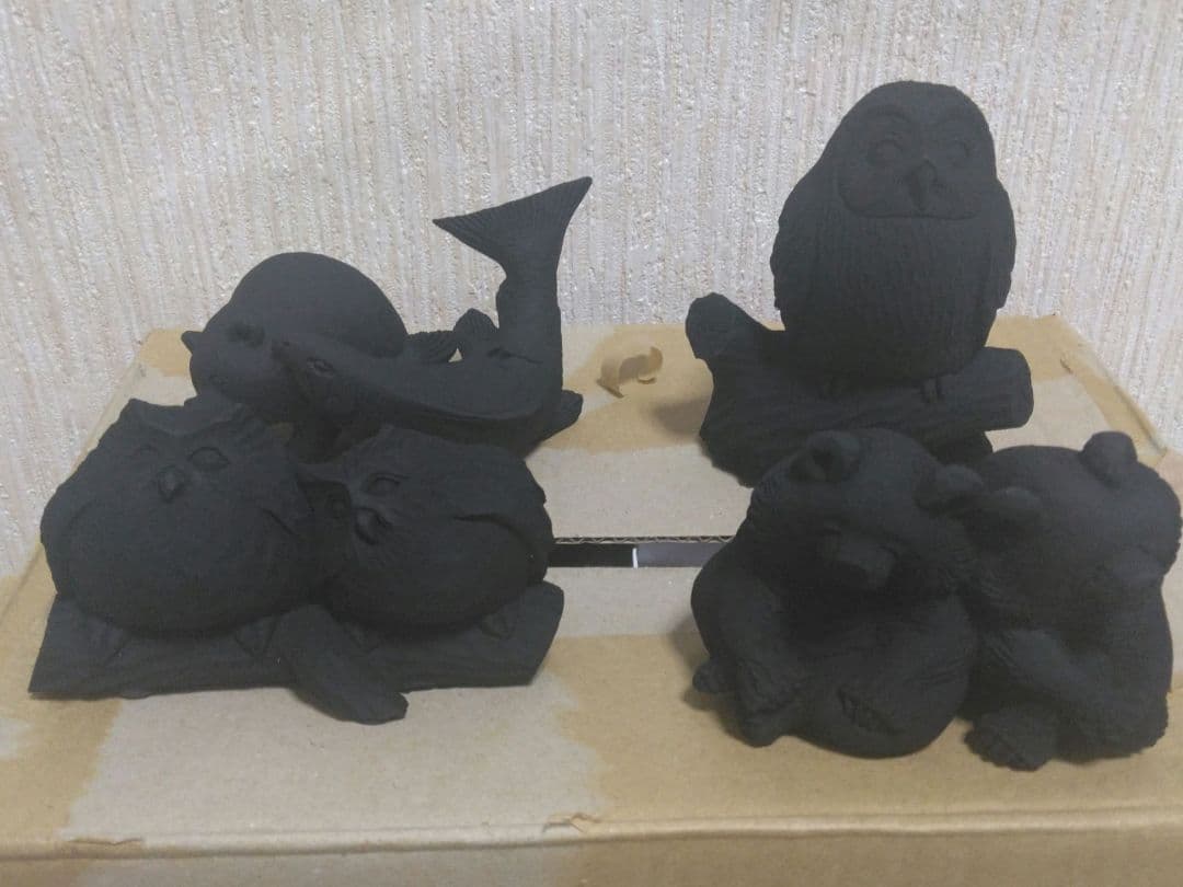 【稚内副港市場限定】民芸品 4点セット 喰われ熊 ペア熊 フクロウ ペアフクロウ