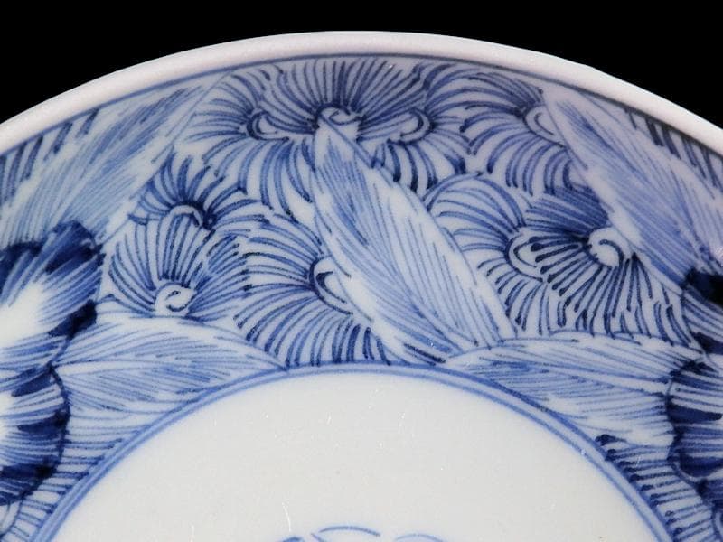 古伊万里　染付　線描き　草花紋の図　３寸半　手塩皿　２枚　E770AS-fbre