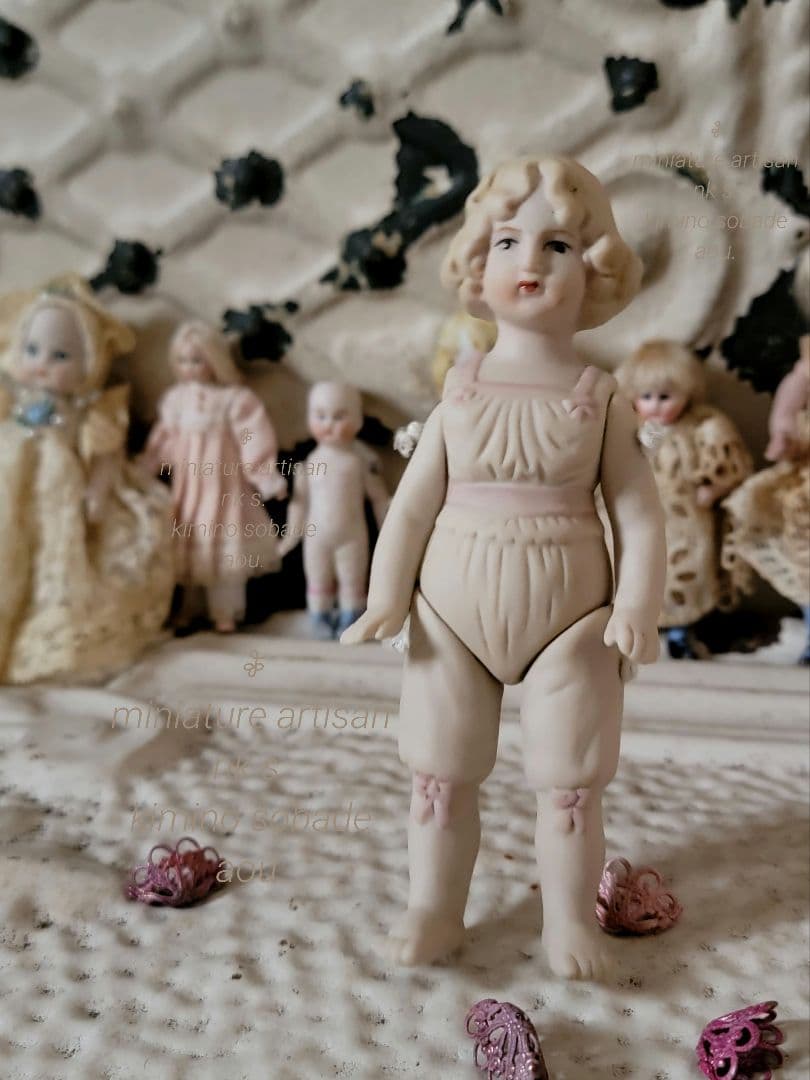 ▼ 超希少　ヴィンテージビスクドール　ピンクセイラー　リボン　手足ジョイント