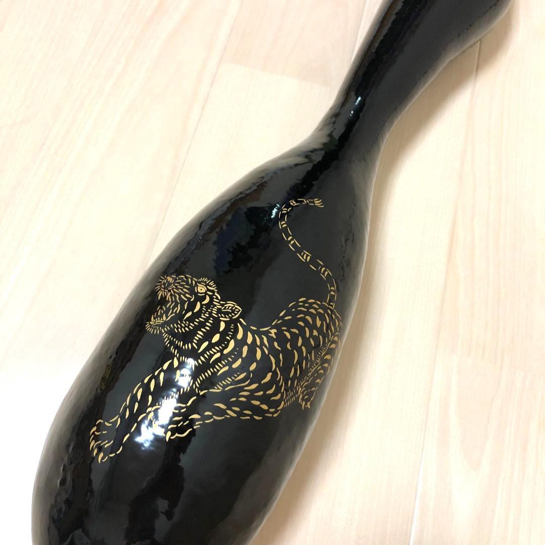 【漆絵 】 漆塗り 瓢箪 （黒漆） 大長ひょうたん ☆虎 #JE012