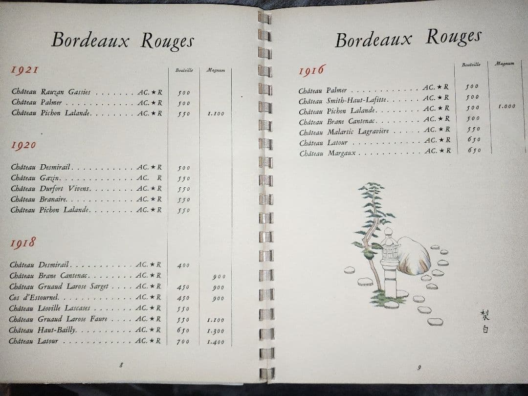 PARISのNICOLAS社。フランス のワインリスト。 1928-1945