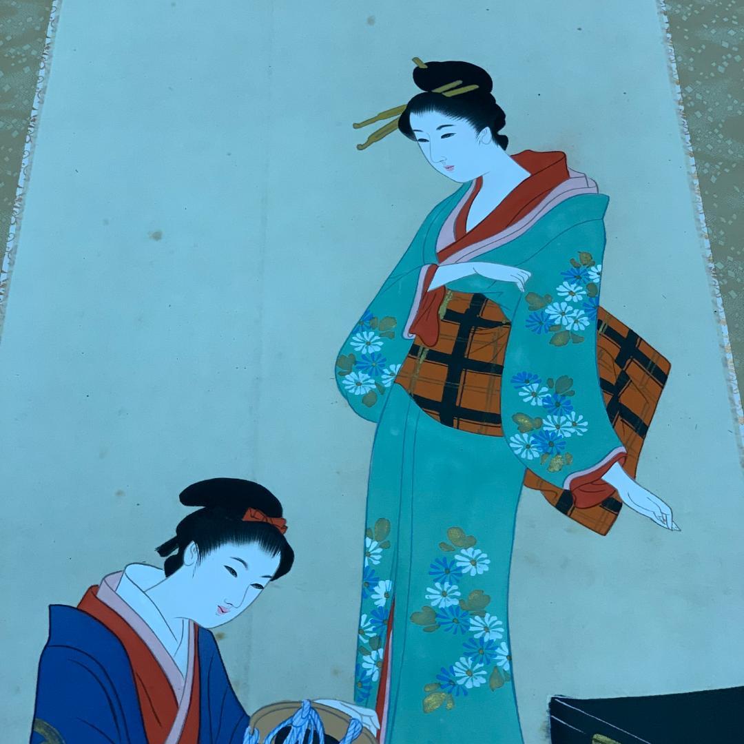 掛軸　美人画　泉紫香　共箱付き　着物姿　お稽古　茶道具　アンティーク