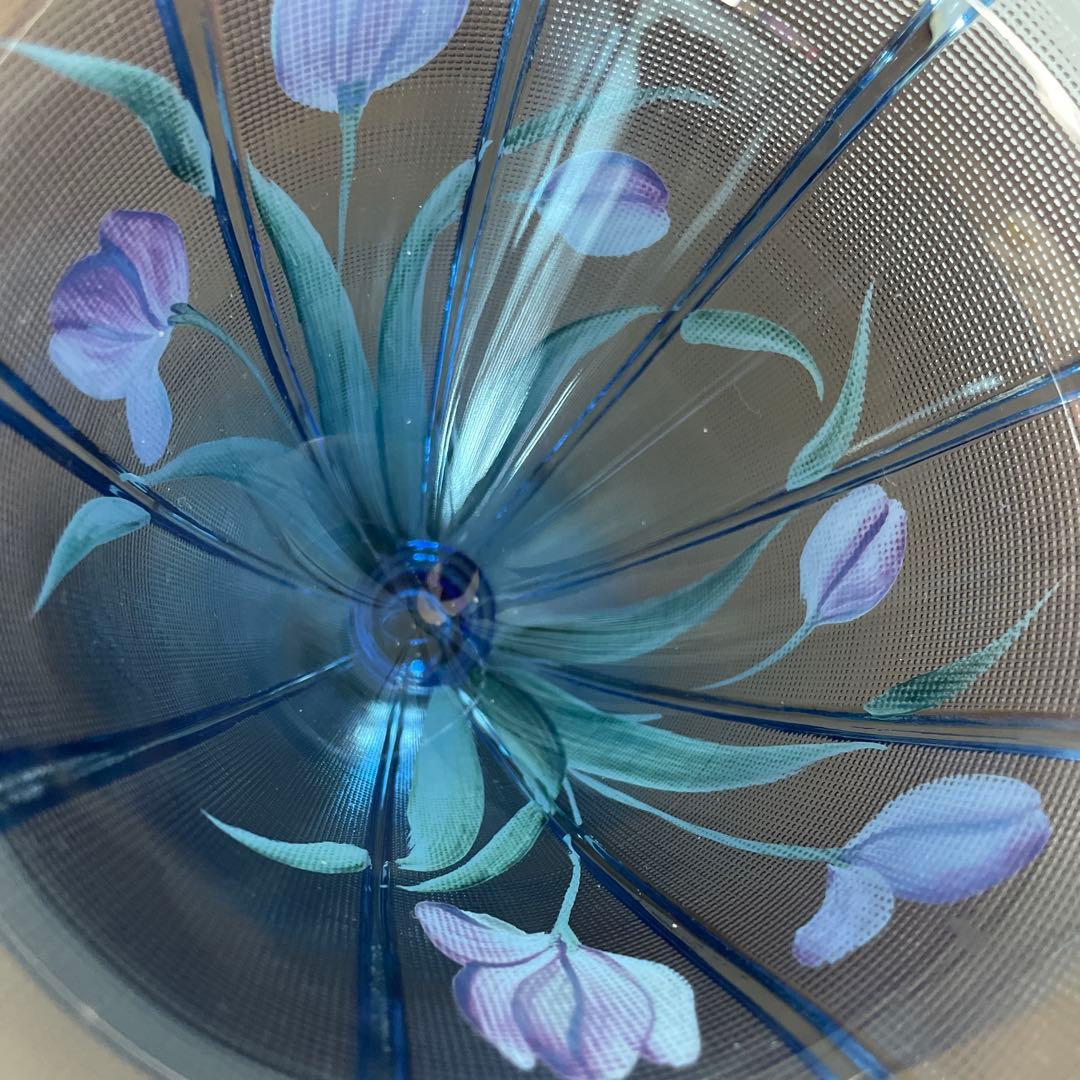 フェントン　ハンドペイント　ブルー チューリップ ガラス バスケット