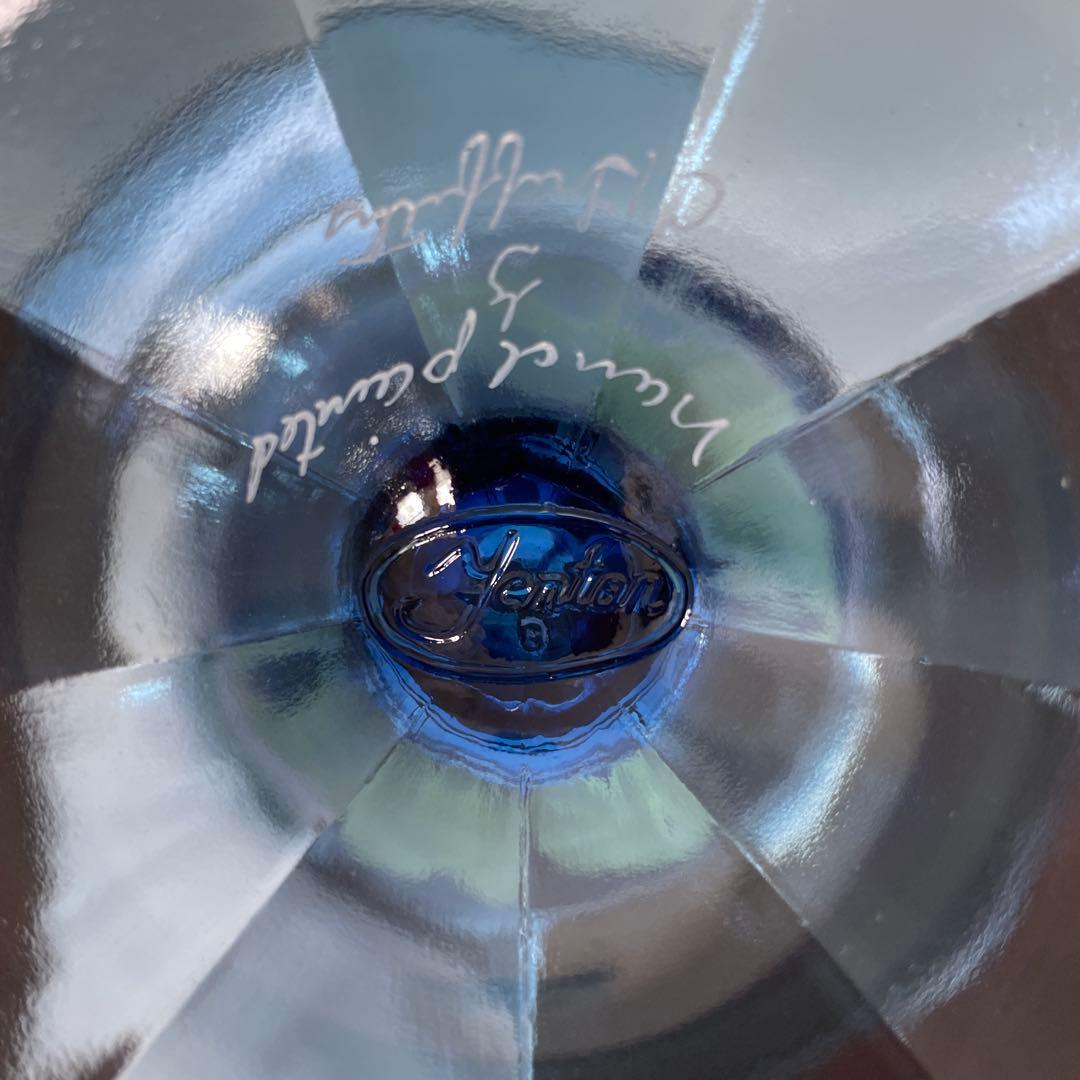 フェントン　ハンドペイント　ブルー チューリップ ガラス バスケット