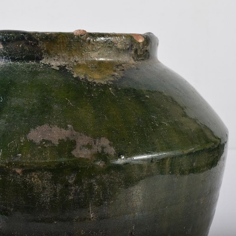 中国　漢時代　紅陶　緑釉壷　銀化壷　時代箱付　V　R8299B